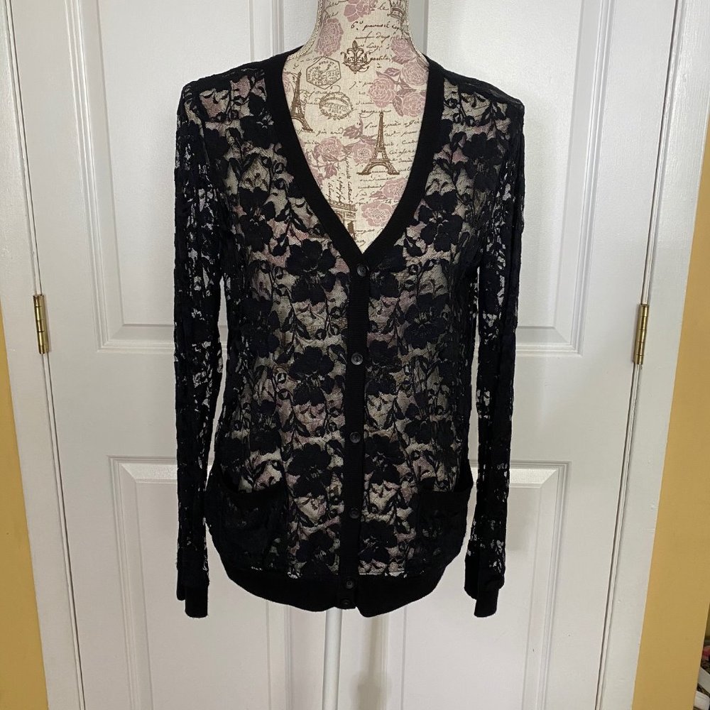 Forever 21 Black Lace Cardigan w/Pockets